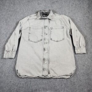 AllSaints Shirt Womens Medium Lily Shacket Gray Acid Wash Oversized Denim Jacket